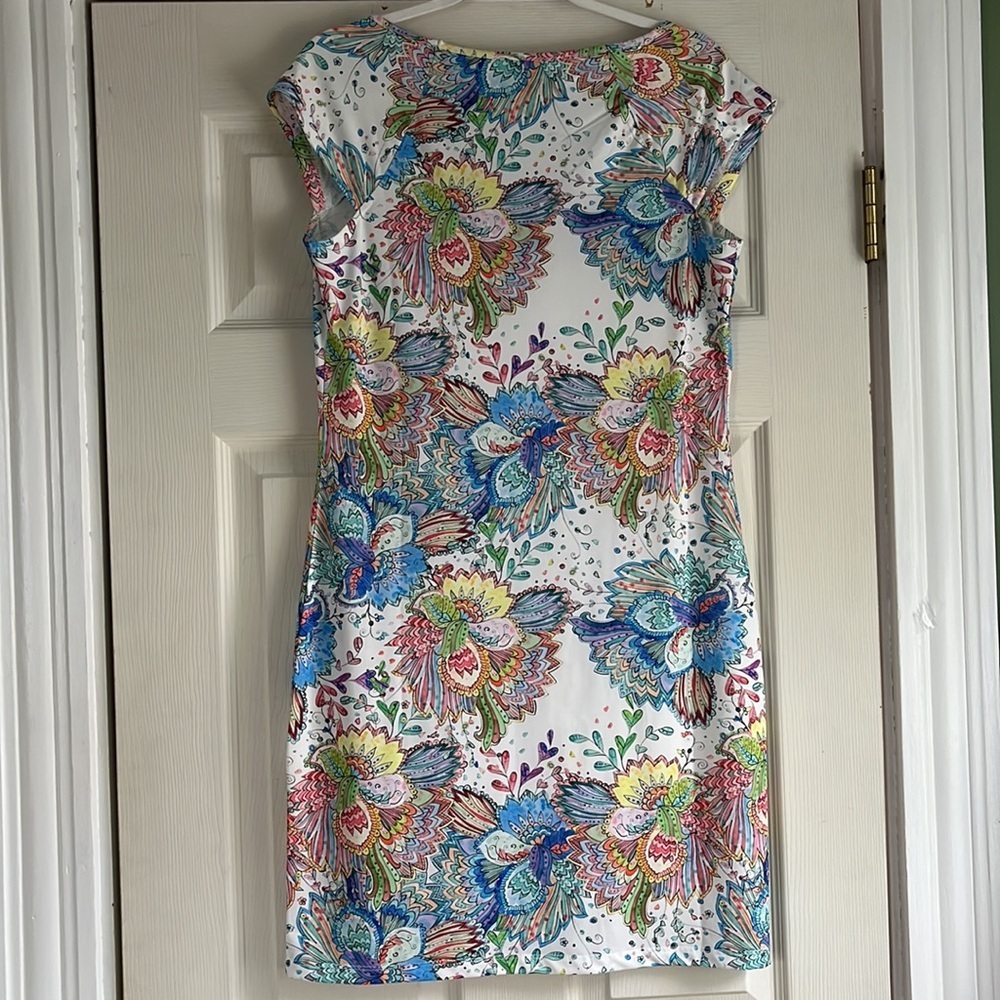Jean-Pierre Klifa Paris Paisley Paisley Cap sleeve Dress Tropical sz M Vacation - Picture 5 of 5
